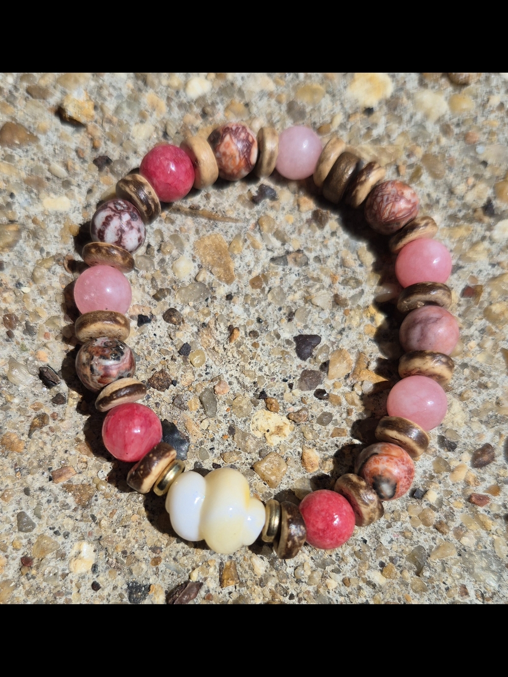 Handmade Pink Jade And Coconut Shell Braclet Set! - Picture 2 of 11